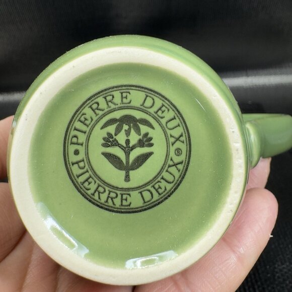 Pierre Deux Ceramic Coffee Mug Cup Set 2 Green Glaze Mugs Cups France Vintage - Picture 6 of 15